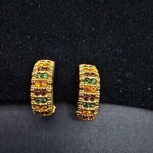 Vintage Florenza Fall Tone Rhinestone Clip On Earrings Vintage Costume Jewelry